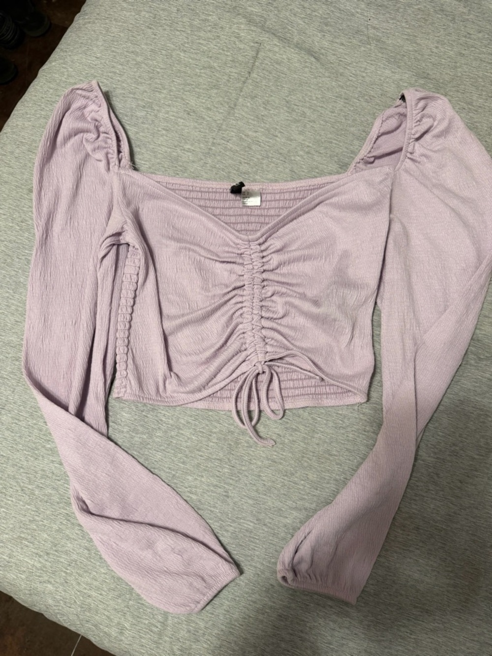 Ruched Lavender Long-Sleeve Crop Top - Women's